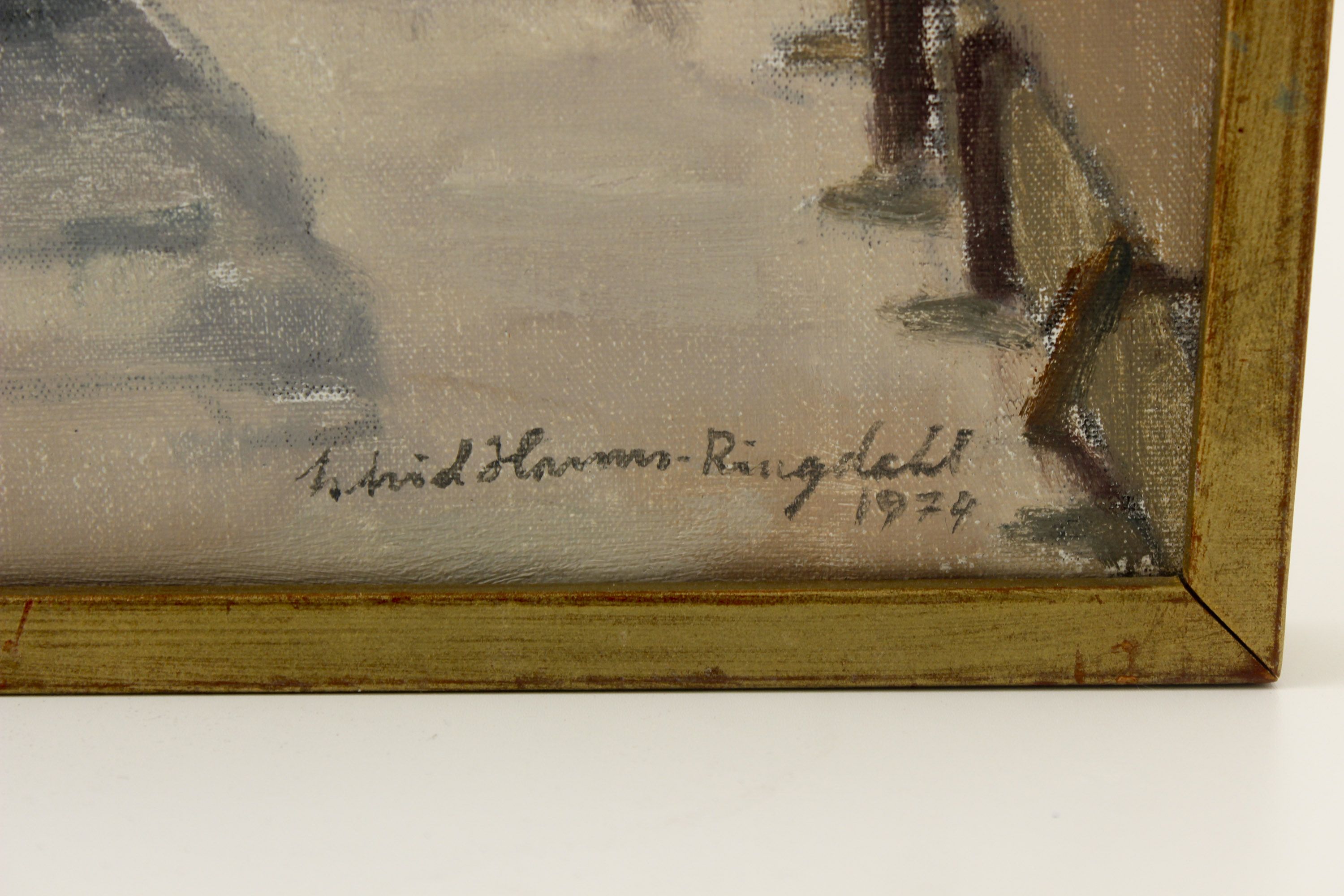 Oljemålning, Astrid Herms-Ringdahl, båtar, signerad, 27x35